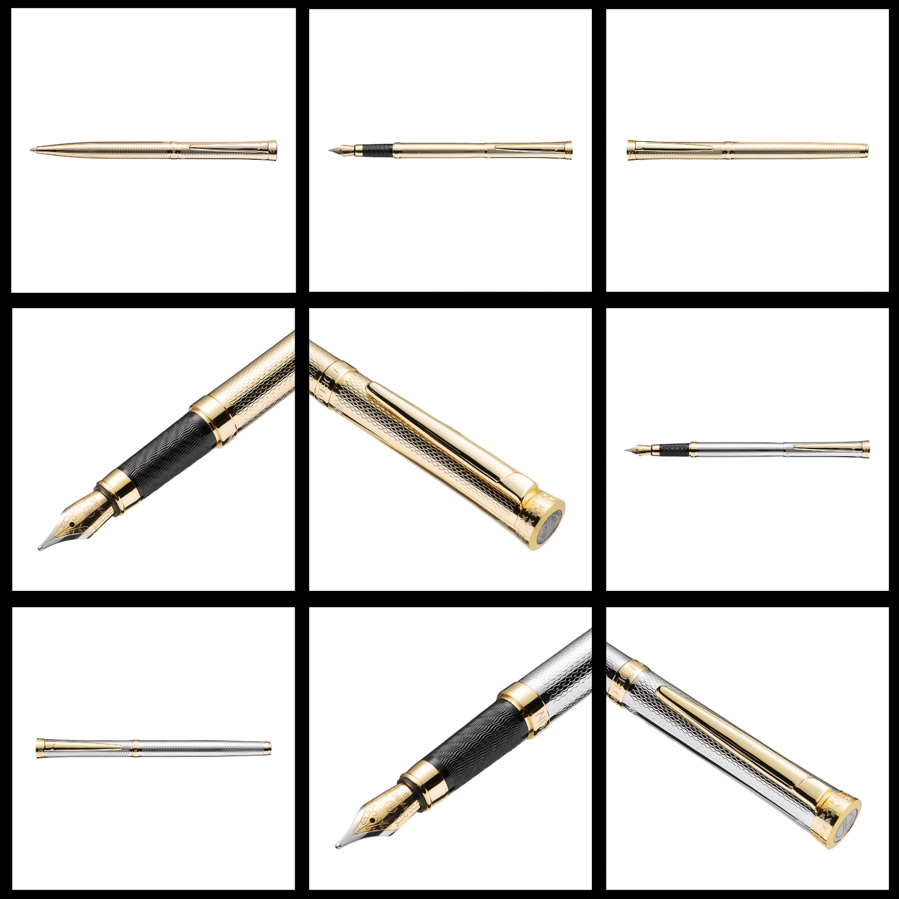 Catalog photography showing gold pens and fine details